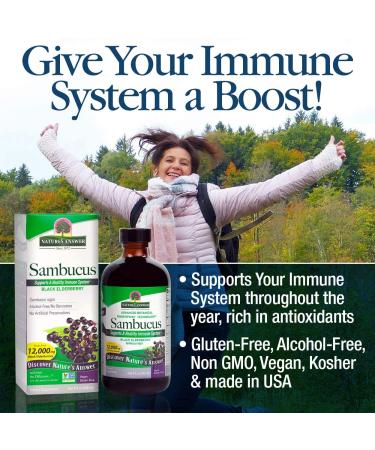 Nature's Answer Sambucus Black Elderberry 12000 mg - Immune Support - 8 fl oz (240 ml) - Buy Online on GoSupps.com