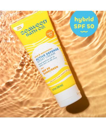 Seaweed Bath Co. Active Defense SPF 50 Sport Broad Spectrum Hybrid Sunscreen Cream - 3.4oz - Sustainably Harvested Seaweed, Aloe & Watermelon - Buy Online on GoSupps.com