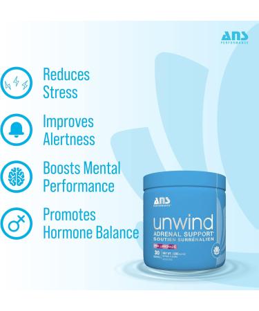 Ans Performance- Unwind Adrenal Support Supplements- Sleep Aid & Stress Relief- With L-Theanine Ashwagandha Extract - Gluten Free Formula - 30 Servings (Pink Lemonade) - Buy Online on GoSupps.com