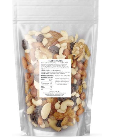 Fruit & Nut Mix 750g Nuts and Raisins. Resealable Bag. Walnut Hazelnut Almond Cashew Brazil nut Blanched Peanut Flame Raisin Gold Raisin. Perfect on the go or Breakfast Topper - Buy Online on GoSupps.com