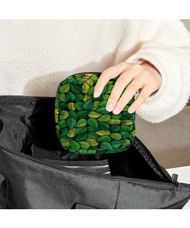 Women's Portable Period Kit - Bonds Storage Pockets Holder with Seamless Green Yellow Leaves Pattern | Feminine Product Bag for Girls - Buy Online on GoSupps.com