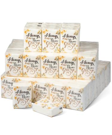100 Floral Pocket Tissues Always Pray Never Give up Paper Tissues Mini Wedding Facial Tissues 3 Ply Travel Size Bulk Individual Tissue Packs with Sayings for Travel Daily Wedding Graduation Party