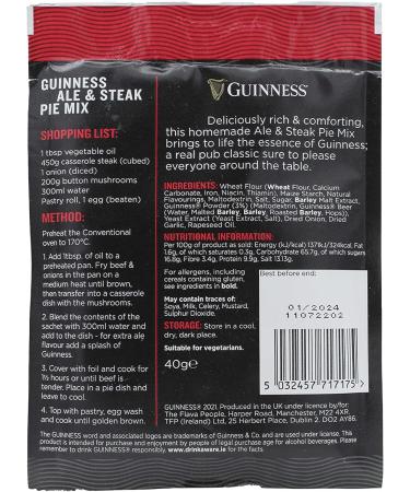 Guinness Recipe Mixes Selection 40g - Steak & Ale Pie Sausage Casserole Chilli Con Carne Beef & Onion Gravy - Buy Online on GoSupps.com