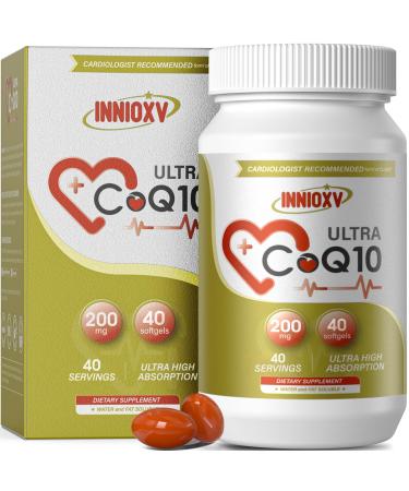 CoQ10 200mg Softgels for Heart Health Powerful Antioxidant Supplement for Vascular Health Energy Production High Absorption CoQ10 Nutritional Supplements 40 Softgels 40 Count (Pack of 1)