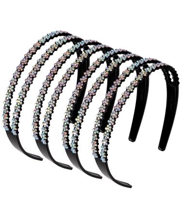 Rhinestone Headbands Double Row Non-slip Hard Hair Hoop Fashion Crystal Teeth Hairband Shiny Hair Bands for Women Girls Lady 4 Pieces (AB Colors)