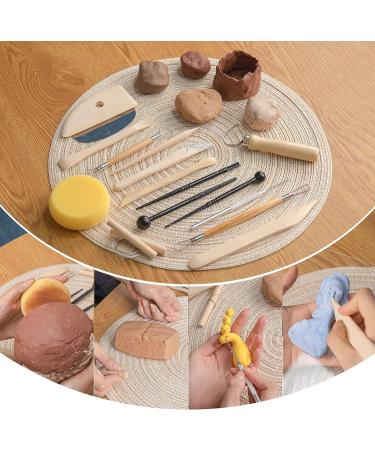 18pcs Pottery Tool Kit for Polymer Clay Sculpting and Ceramics Trimming - Wooden Handle Sculpting Tools with Embossing Patterns - Buy Online on GoSupps.com