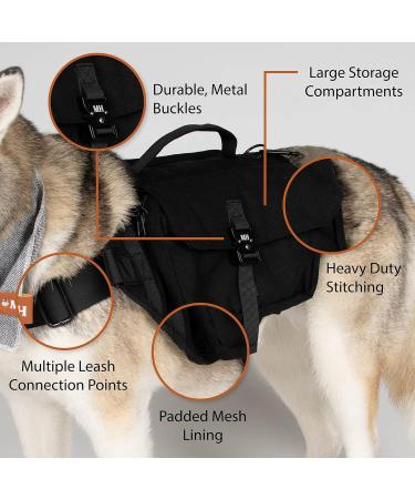 Mountain Hound Trailblazer Large Dog Backpack - Heavy-Duty Dog Travel Bag for Camping & Hiking - Harness with Mesh Lining & Side Pockets - Stealth Black - Buy Online on GoSupps.com