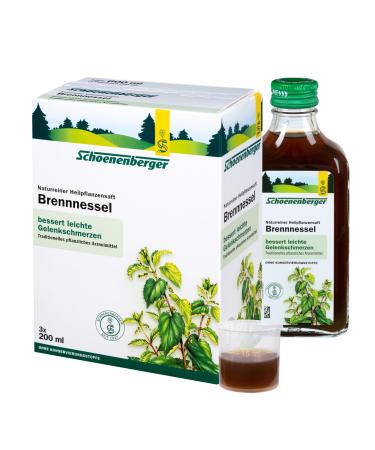Schoenenberger - Nettle Nettle Natural Reiner Medicinal Plant Juice - 3x 200 ml of glass bottle - free -selling medicine - for improving slight joint pain - Bio 600 ml (1 Pack)