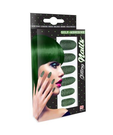 Widmann 05353 - Fingernails set glitter emerald green 12 pieces self-adhesive accessory carnival theme party Halloween - Buy Online on GoSupps.com
