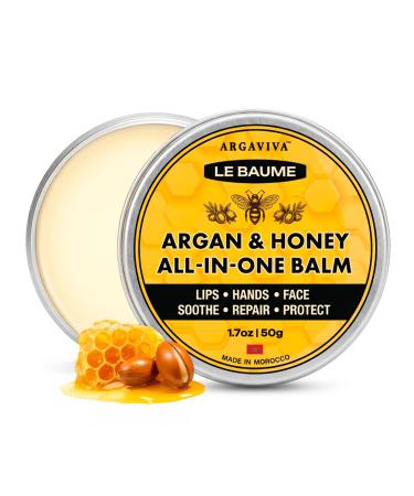 Argaviva Le Baume French Lip Balm Lip Moisturizer in Tin Moroccan Argan Oil and Honey All-In-One Multi-Use Skin Balm for Chapped Lips Hands Face Waterless Non-Greasy Travel Friendly 1.7 Oz