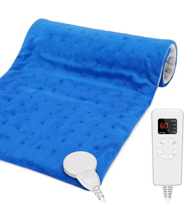 Riogoo Electric Heating Pillow for Back Pain Relief - 30x60cm Soft Cushion 5 Heat Levels & 4 Timers (Neck & Shoulders) - Blue - International Shipping Available - Buy Online on GoSupps.com