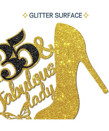 Tenhaisi Black Golden Glitter 35 & Fabulous Lady Cake Topper Happy 35th Birthday Party Decoration for Women - Talk 35 to Me - Cheers to 35 Years Wedding Anniversary Party Supplies - Buy Online on GoSupps.com