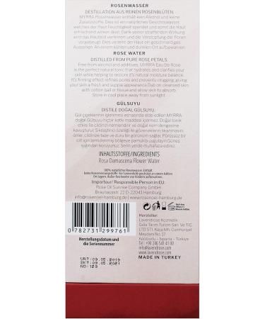  MYRRA COSMETIC Rose Water 100% Natural Facial Water Vegan and Natural 1:1 Concentration Floral Water Soothing Natural Cosmetics Rose Water Cleansing Water for Face and Skin 250 ml - Buy Online on GoSupps.com