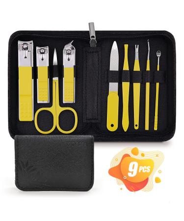 WOAMA Nail Clipper Set 9 in 1 Manicure Set and Pedicure Kit for Travel Nail Care Set - Yellow 9 piece set Yellow