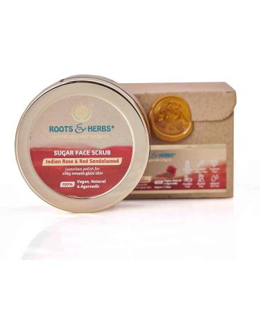 ROOTS AND HERBS Indian Rose & Red Sandalwood Sugar Face Scrub - Organic Exfoliator for Glowing Skin Collagen Boosting & Gentle Exfoliation for Women & Men - Buy Online on GoSupps.com