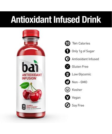Bai Flavored Water Zambia Bing Cherry 18 Fl Oz (Pack of 12) - Antioxidant Infused Drinks - Buy Online on GoSupps.com