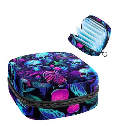 Anna Cowper Skull Flower Colorful Sanitary Napkin Storage Bag Feminine Menstrual Cup Pouches Nursing Pad Holder Tampon Bags Portable Period Bag for Women Teen Girls 1Pcs Multi-colored 6