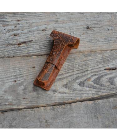 JJNUSA Handmade Leather Razor Travel Sleeve Case - Double Edge Razor 4.5 | Vintage Style Flower Brown - Buy Online on GoSupps.com