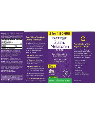 Natrol 3 A.M. Melatonin Fast Dissolve Tablets - Lavender Vanilla, 60 Count - Better Sleep Aid - Buy Online on GoSupps.com