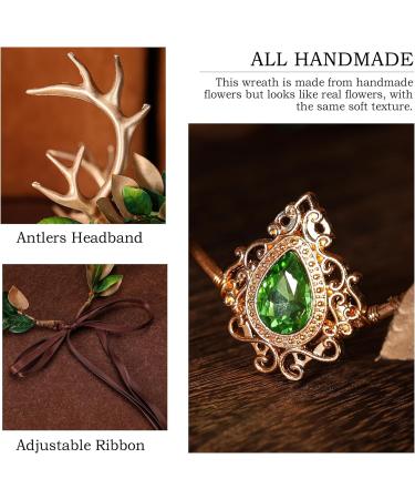 MOSTORY Handmade Antler Fairy Crown Gold Green Leaf Headpiece Deer Horns Elf Headband Woodland Elven Circlet for Women Womens Cosplay Costume Hair Accessories Wedding Bridal Maternity Shoot Proms - Buy Online on GoSupps.com