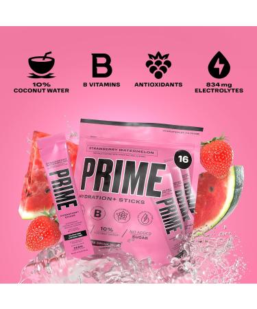 PRIME HYDRATION + Sticks Fraise Past que | B tonnets de poudre d'hydratation portion unique | Poudre d' lectrolyte en d placement | Faible teneur en sucre | Sans caf ine | V g talien | 16 b tonnets Past que fraise 5.76 Ounce (Pack of 16) - Buy Online on GoSupps.com