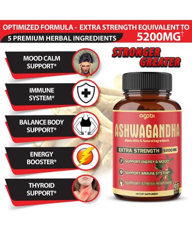 5in1 Ashwagandha Capsules | Mood & Strength Support | 5200mg Equivalent Powder | With Turmeric, Ginger, Black Pepper & Rhodiola | 90 Capsules - Buy Online on GoSupps.com