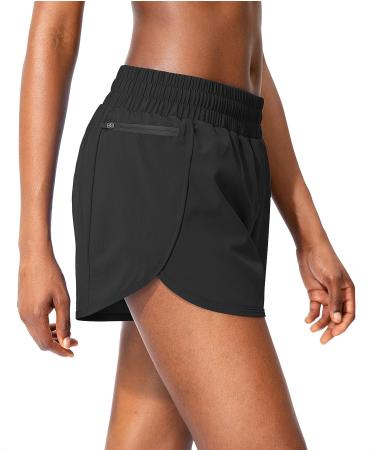 Soothfeel Women's High Waisted Running Shorts with Zipper Pockets - Black, Large - Buy Online on GoSupps.com