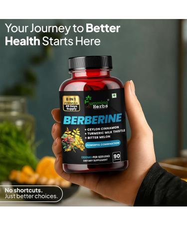 Berberine 1300mg with Ceylon Cinnamon & Turmeric | 8-in-1 Blood Sugar Support Supplement | 90 Veg Capsules | Includes Milk Thistle Bitter Melon & Probiotics for Metabolic Health 1 Count (Pack of 90) - Buy Online on GoSupps.com