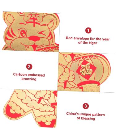 FUNOMOCYA 12pcs 2022 Lai Si Feng Paper Cartoon Tiger Red Envelopes Three-Dimensional Envelope Cartoon China red Envelope lai See Packet New Year Red Red Envelope Bronzing Assorted Color 1 12.7X9.5X0.1CM - Buy Online on GoSupps.com
