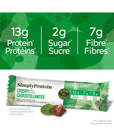 Simply Protein - Mint Chocolate Crispy Bars - Plant Based Protein Bars - Low Carb Low Sugar High Fibre - 13g Protein 2g Sugar 7g Fibre - Vegan Gluten Free Non GMO Kosher - 12 Bars Mint Chocolate Chip 12 Count (Pack of 1) - Buy Online on GoSupps.com