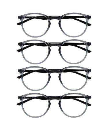 Opulize Met 4 Pack gray black reading glasses large round men women women spring hinges rrrr60-7 +0.00 Clear gray front black arms +0.00 dioptries