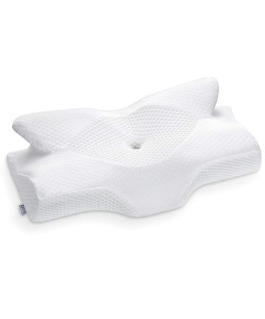 Elviros Cervical Memory Foam Pillow, Contour Pillows for Neck and Shoulder Pain, Ergonomic Orthopedic Sleeping Neck Contoured Support Pillow for Side Sleepers, Back and Stomach Sleepers (White) White Queen Size 25.2Lx15Wx(