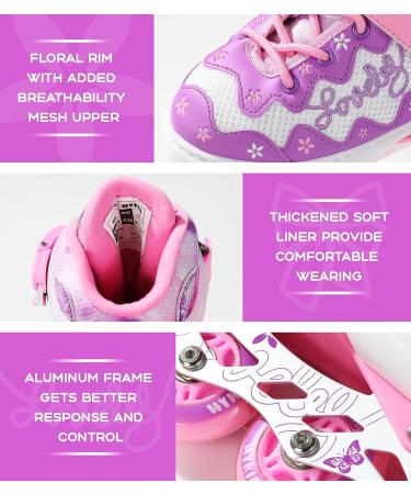 Hykid Adjustable Inline Skates with Floral Motif & Light Up Wheels - Purple (US Size 5-7) - Buy Online on GoSupps.com