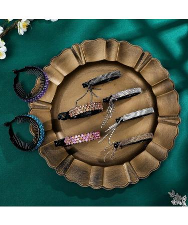 Elegant Rhinestone Bun Clips - 8 Pcs Large Tassel Claw Hair Accessories for Girls/Women - Buy Online on GoSupps.com