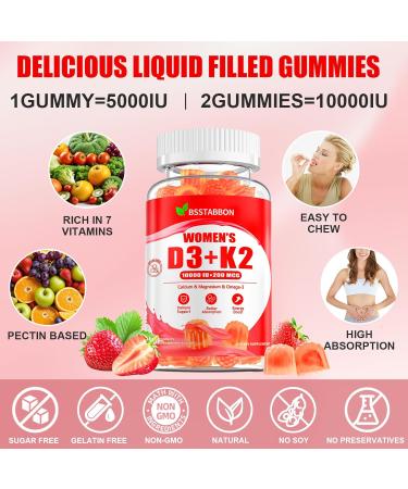 Organic Women s D3 K2 Vitamin Gummies: D3 10000 IU Chewable Vegan Multivitamins Supplement with B12 B6 B9 Plus Magnesium Omega Zinc Calcium - for Immune Energy Skin Support (120Count) Strawberry 60 Count (Pack of 2) - Buy Online on GoSupps.com