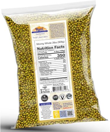 Rani Moong Whole (Ideal for Cooking & Sprouting Whole Mung Beans with Skin) Lentils Indian 32oz (2lbs) 908g All Natural | Gluten Friendly | Non-GMO | Kosher | Vegan | Indian Origin Moong Whole Net Wt. 32oz (2lbs) 908g - Buy Online on GoSupps.com
