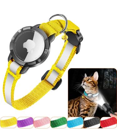 Airtag cat neck band - integrated cat collar Airtag waterproof reflective Airtag collar cat collar with safety clasp rubber for kitten small dog (yellow s) s (23-33cm) green