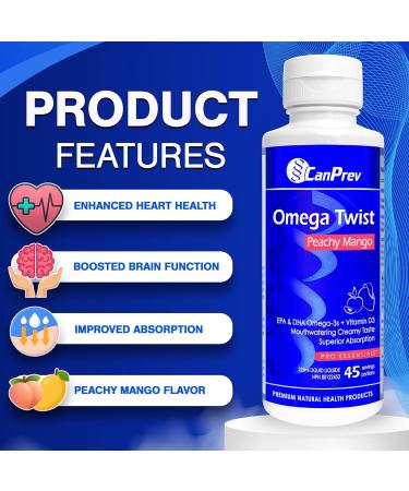 CanPrev Omega Twist - Peachy Mango 225ml - Superior absorption Enriched with DHA & EPA Omega-3 Fatty Acids -Supports Overall Wellness - Buy Online on GoSupps.com
