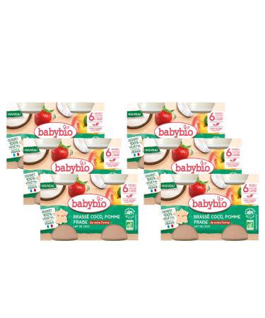 BABYBIO - Brass V g tal au Lait de Coco - Pomme Fraise de nos Fermes - Lot de 6-2x130g - BIO