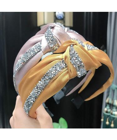 Kalyn 3Pcs Fashion Rhinestone Diamond Headbands - Satin Knot Hair Bands for Women & Girls (Gray, Pink, Yellow) - Buy Online on GoSupps.com