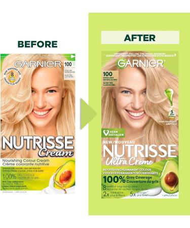 Garnier Nutrisse Ultra Cr me Permanent Hair Dye 100% Grey Coverage Vegan Formula Nourished Hair Long-Lasting Rich Colour 100 Extra Light Natural Blonde 1 Application Packaging May Vary BLONDE SHADES 100 Extra Light Natural Blonde - Buy Online on GoSupps.com