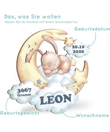 Personalized Elbe Effect Bunnies Wall Lamp - Unique Wooden Baby Gift for Birth & Baptism - Custom Name Nursery Decor - Buy Online on GoSupps.com