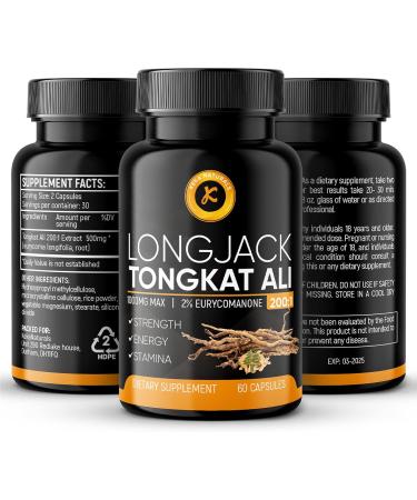 Tongkat Ali 1000mg - Pure 200:1 Root Extract - Energy & Performance Booster - All Natural GMO Free - 60 Capsules - Buy Online on GoSupps.com