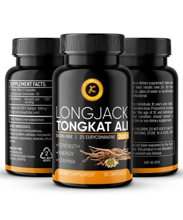 Tongkat Ali - 1000mg - Pure Root Extract 200:1 - Standardised 2% - Performance and Energy Booster - All Natural- GMO Free - 60 Caps