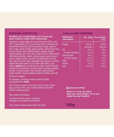 Graze - Sweet Chilli Snacks - Healthy Snacks Alternative for Crisps Mixed Nuts & Pretzels -Ideal if you Love Corn Broad beans and Corn hoops mixed Savoury Vegan Snacks (6x100g pack) - Buy Online on GoSupps.com