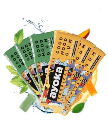 Ayoka - Good Mood Gum Tropical & Spearmint - Sugar -free vegan chewing gum with long -lasting taste - increasing mood - Viennese scene startup - 6 sticks of 10 Gums Spearmint+Tropical 6 pieces (1 Pack)
