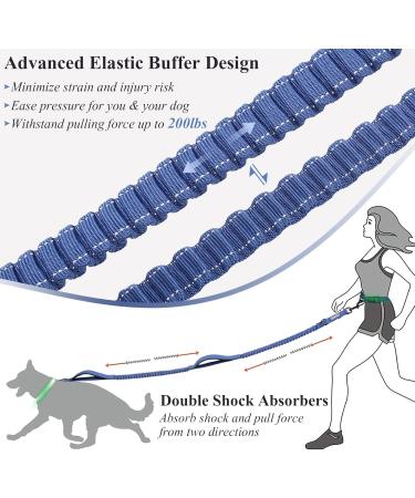 Vivaglory Free-Handed Dog Leash - Double Anti-Shock Bungees & Padded Handles | Reflective Waist Running Leash for Medium & Large Dogs | Navy/Black - Adjustable 65-120cm - Buy Online on GoSupps.com