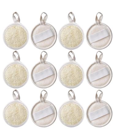 Natural Loofah Face Exfoliating Scrubber 12 Pcs Organic Body Shower Loofahs Sponge Cleansing Pads 3.15-inch Facial Exfoliator Brush Cleanser and Massager for Men and Women Smooth Glowing Skin
