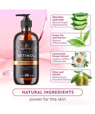 Retinol Serum for Face 8oz | Anti-Aging Pore Tightening Fade Dark Spots | Hyaluronic Acid Vitamin E & A Aloe Vera - InstaSkincare Clinical Strength - Buy Online on GoSupps.com