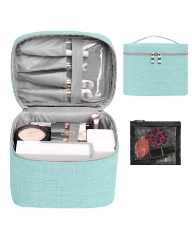 Makeup Bag Travel Large Cosmetic Bag Case Organizer Pouch with Mesh Bag Brush Holder Make Up Toiletry Bags for Women Aqua green Large size